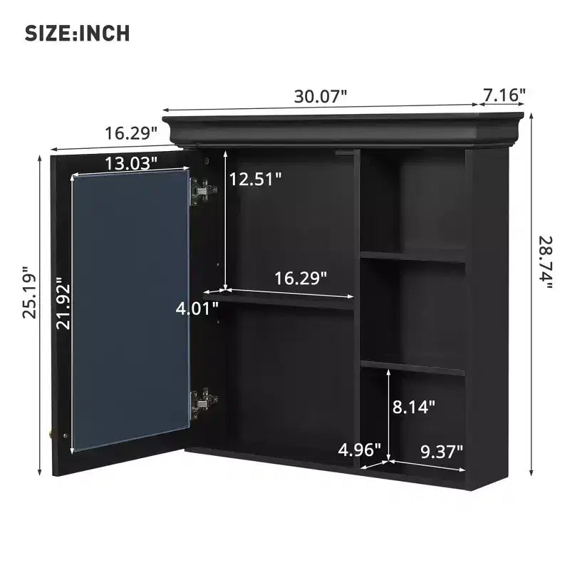 Mobile bagno moderno a parete con specchio e ripiani, armadietto dei medicinali con specchio per bagno