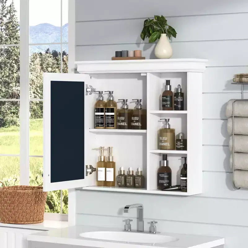 Mobile bagno moderno a parete con specchio e ripiani, armadietto dei medicinali con specchio per bagno
