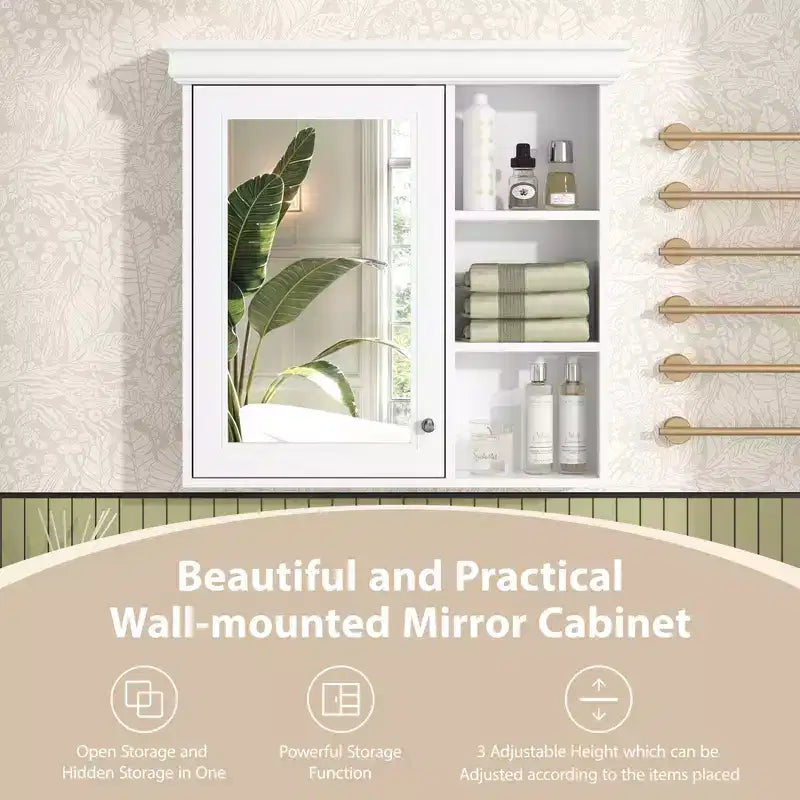 Mobile bagno moderno a parete con specchio e ripiani, armadietto dei medicinali con specchio per bagno