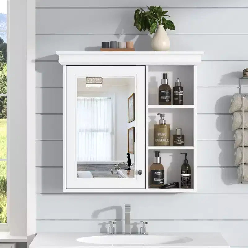Mobile bagno moderno a parete con specchio e ripiani, armadietto dei medicinali con specchio per bagno