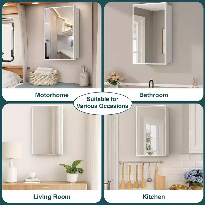 Armadietto a specchio per il bagno da incasso o da superficie, con ripiani regolabili in vetro temperato e anta reversibile