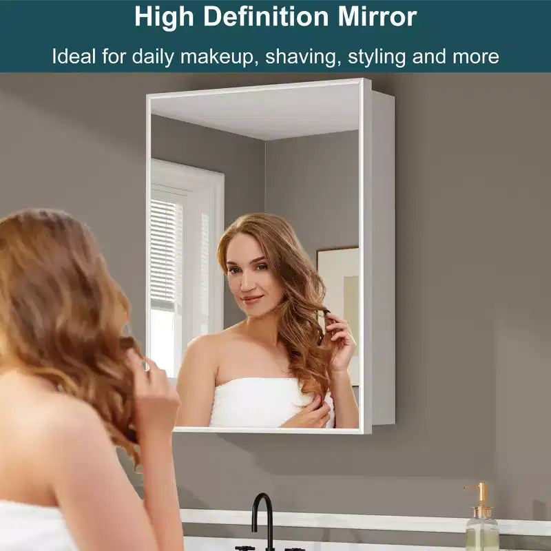 Armadietto a specchio per il bagno da incasso o da superficie, con ripiani regolabili in vetro temperato e anta reversibile