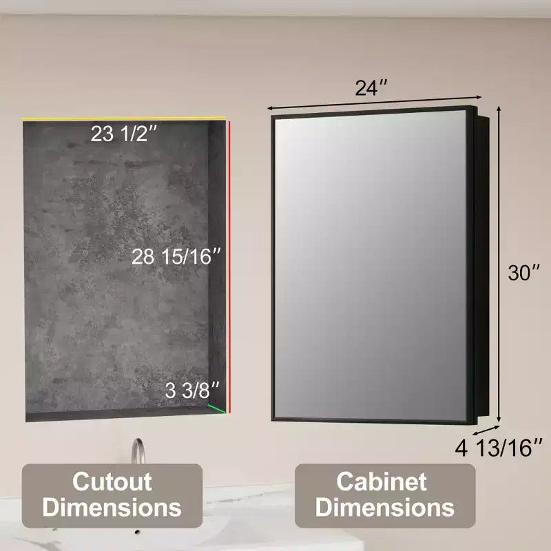 Armadietto a specchio per il bagno da incasso o da superficie, con ripiani regolabili in vetro temperato e anta reversibile