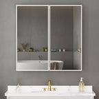 Armadietto a specchio per il bagno da incasso o da superficie, con ripiani regolabili in vetro temperato e anta reversibile