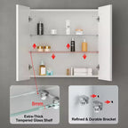 Armadietto a specchio per il bagno da incasso o da superficie, con ripiani regolabili in vetro temperato e anta reversibile