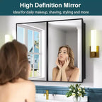 Armadietto a specchio per il bagno da incasso o da superficie, con ripiani regolabili in vetro temperato e anta reversibile