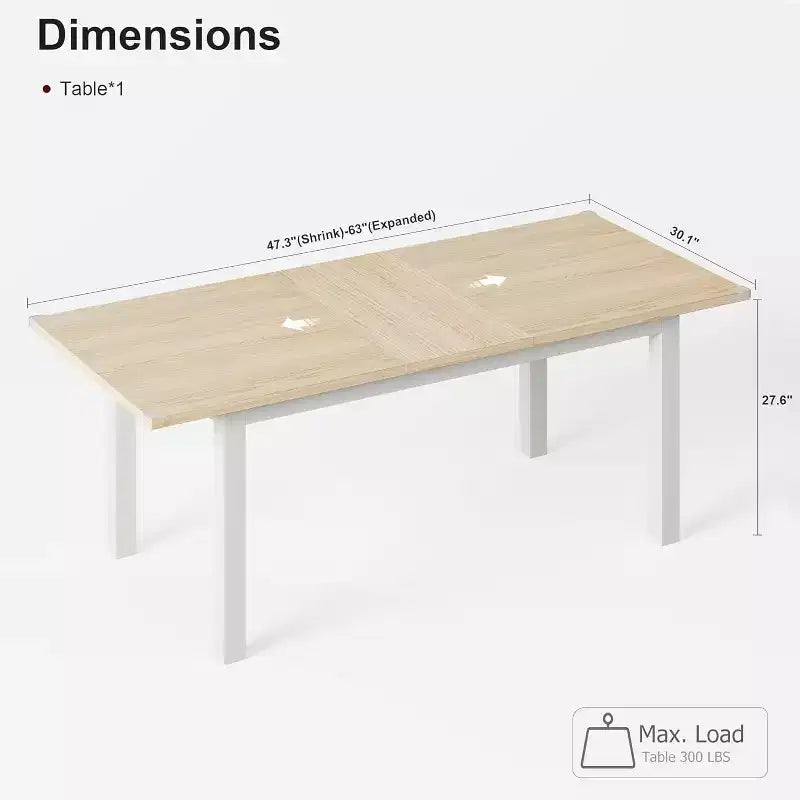 Tavolo da pranzo allungabile per 4-6 persone, 160 cm Tavolo grande in legno con struttura in metallo e ripiano in MDF, per cucina o sala da pranzo