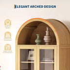 Credenza da 71 pollici ad arco, con ante in vetro temperato, 2 ampi cassetti, ripiani regolabili, per sala da pranzo e cucina - Naturale