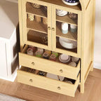 Credenza da 71 pollici ad arco, con ante in vetro temperato, 2 ampi cassetti, ripiani regolabili, per sala da pranzo e cucina - Naturale