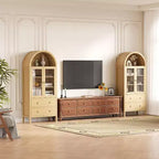 Credenza da 71 pollici ad arco, con ante in vetro temperato, 2 ampi cassetti, ripiani regolabili, per sala da pranzo e cucina - Naturale