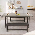 Tavolo da Pranzo Allungabile da 120-160 cm per 4-6 Persone, Tavolo Industriale in Legno con 2 Panche, Salvaspazio