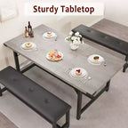 Tavolo da Pranzo Allungabile da 120-160 cm per 4-6 Persone, Tavolo Industriale in Legno con 2 Panche, Salvaspazio