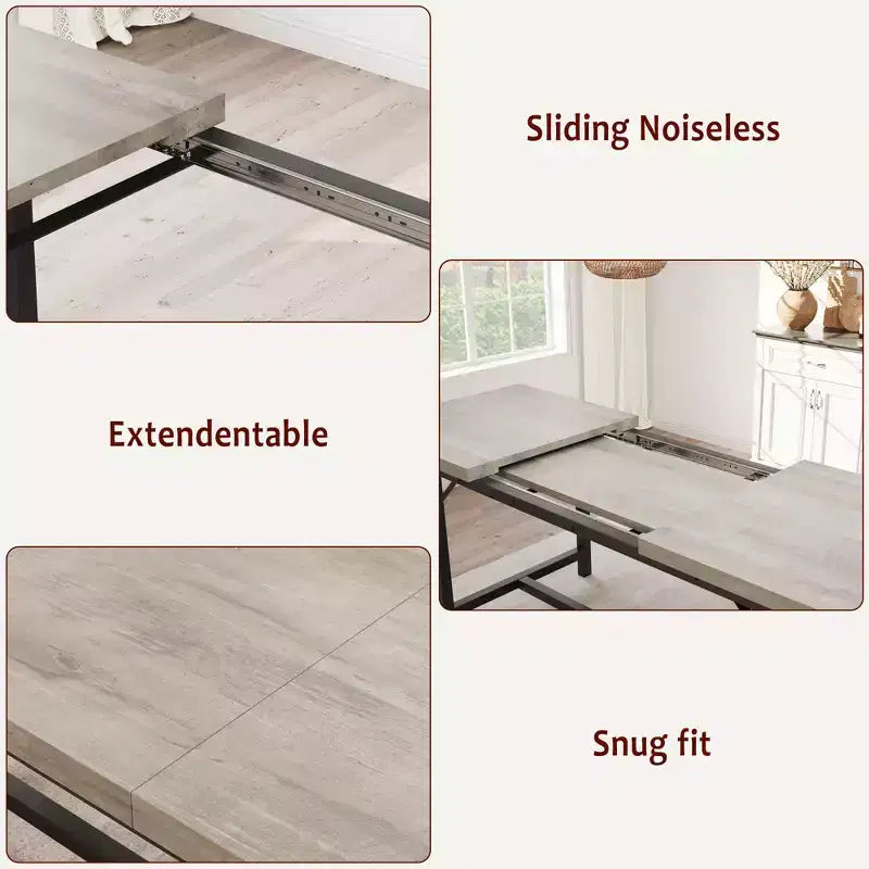 Tavolo da Pranzo Allungabile da 120-160 cm per 4-6 Persone, Tavolo Industriale in Legno con 2 Panche, Salvaspazio