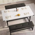 Tavolo da Pranzo Allungabile da 120-160 cm per 4-6 Persone, Tavolo Industriale in Legno con 2 Panche, Salvaspazio
