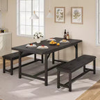 Tavolo da Pranzo Allungabile da 120-160 cm per 4-6 Persone, Tavolo Industriale in Legno con 2 Panche, Salvaspazio