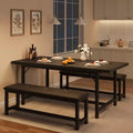 COZONY 47.2463 inch Extendable Dining Table Set for 4-6, Industrial Wood Table with 2 Benches, Small Space