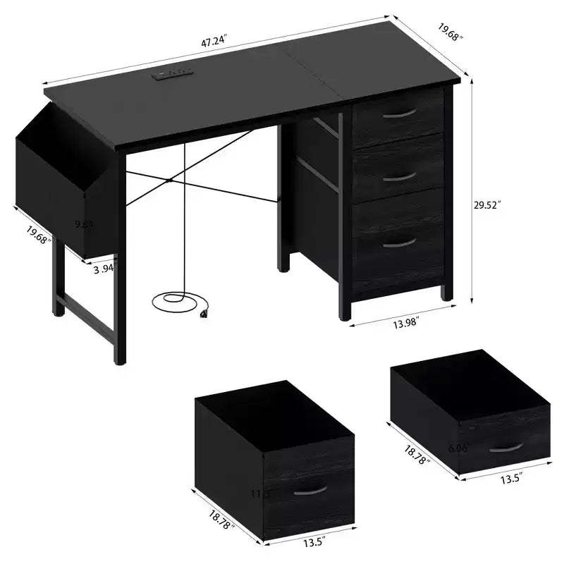 Moderna scrivania per computer da casa con cassetti e mensole, scrivania per studenti e ragazzi con borsa laterale per studio, ufficio, studio