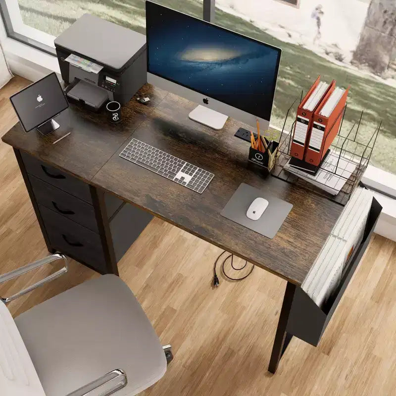 Moderna scrivania per computer da casa con cassetti e mensole, scrivania per studenti e ragazzi con borsa laterale per studio, ufficio, studio
