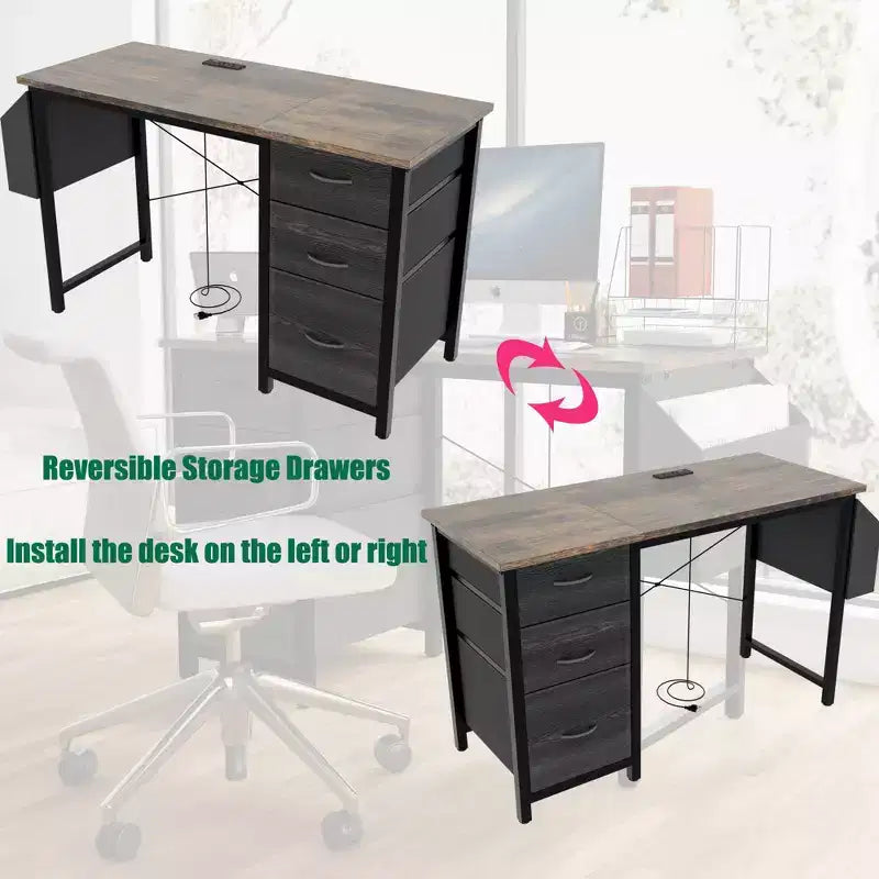 Moderna scrivania per computer da casa con cassetti e mensole, scrivania per studenti e ragazzi con borsa laterale per studio, ufficio, studio