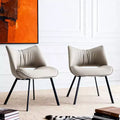 Gaoyangjiaju Chic Modern Upholstered Dining Chair with Curved Back and Black Metal Legs - Light Grey