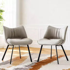 Sedia da pranzo moderna imbottita con schienale curvo e gambe in metallo nero - Grigio chiaro