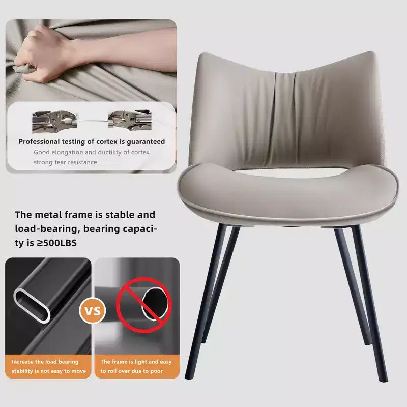 Sedia da pranzo moderna imbottita con schienale curvo e gambe in metallo nero - Grigio chiaro