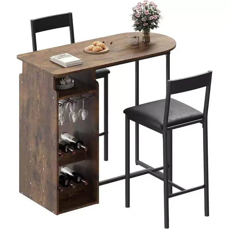 Tavolo da bar moderno a 3 pezzi con contenitore integrato, salvaspazio per cucina o appartamento