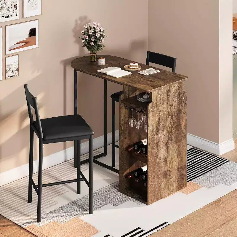 Tavolo da bar moderno a 3 pezzi con contenitore integrato, salvaspazio per cucina o appartamento