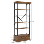 Libreria a 6 ripiani con cassetto portaoggetti, scaffale alto 81 pollici con struttura in metallo, libreria aperta per soggiorno, ufficio, camera da letto, biblioteca di casa