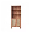 Libreria a 5 Ripiani con Ante in Rattan - Scaffali Espositivi Alti per Ufficio e Camera da Letto (Nero)