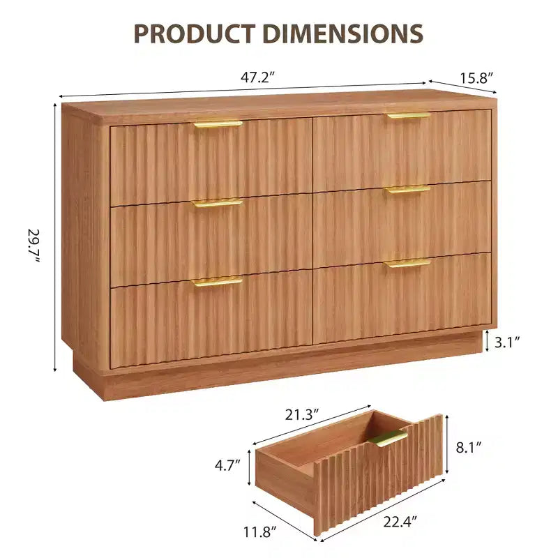 Comò moderno a 6 cassetti per camera da letto, cassettiera in legno da 120 cm, armadietto compatto per cameretta, ripostiglio per cabina armadio, soggiorno, appartamento