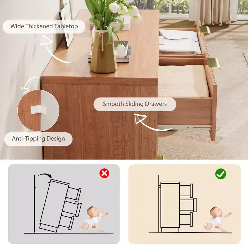 Comò moderno a 6 cassetti per camera da letto, cassettiera in legno da 120 cm, armadietto compatto per cameretta, ripostiglio per cabina armadio, soggiorno, appartamento
