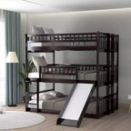 Bellemave Full Over Full Over Full Triple Bunk Bed with Ladders and Slide, Espresso