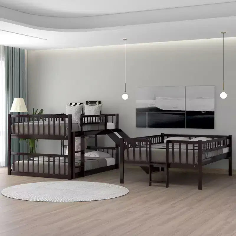 Letto a castello triplo a una piazza e mezzo su una piazza e mezzo su una piazza e mezzo con scale e scivolo, Espresso