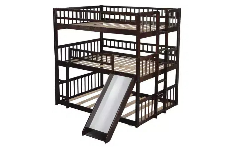 Letto a castello triplo a una piazza e mezzo su una piazza e mezzo su una piazza e mezzo con scale e scivolo, Espresso