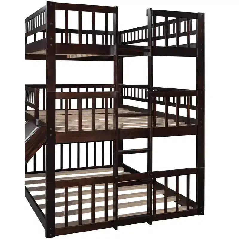 Letto a castello triplo a una piazza e mezzo su una piazza e mezzo su una piazza e mezzo con scale e scivolo, Espresso