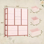 Cassettiera in tessuto alta 122 cm con 15 cassetti e struttura in acciaio e piano in legno, comò robusto per camera da letto, armadio, corridoio, soggiorno