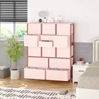 Cassettiera in tessuto alta 122 cm con 15 cassetti e struttura in acciaio e piano in legno, comò robusto per camera da letto, armadio, corridoio, soggiorno