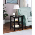 HomeStock Belmont End Table with Lower and Middle Shelf, Simple Transitional Rubberwood Side Table for Display, Storage and Living Room Use