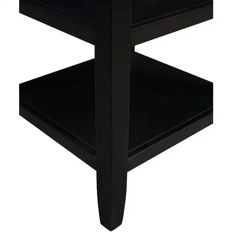 Tavolino Belmont con ripiani inferiore e centrale, semplice tavolino laterale in stile transizionale in legno di gomma per esposizione, contenimento e uso in soggiorno
