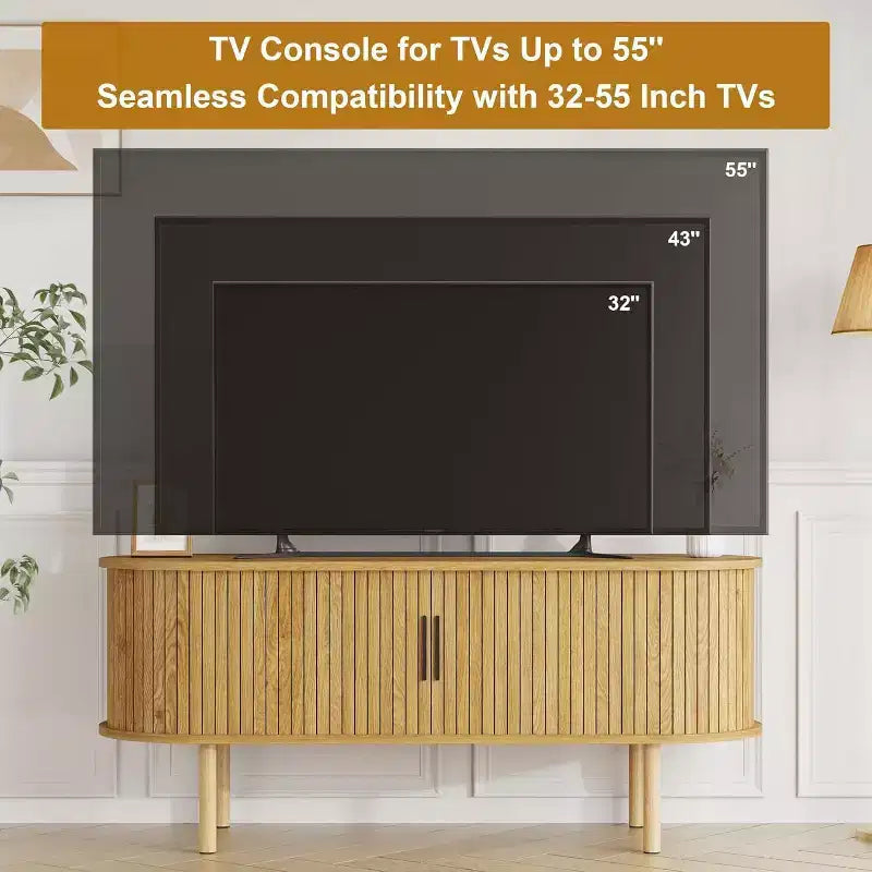 Mobile TV moderno con ante scorrevoli, credenza multimediale in legno con ripiani regolabili per soggiorno