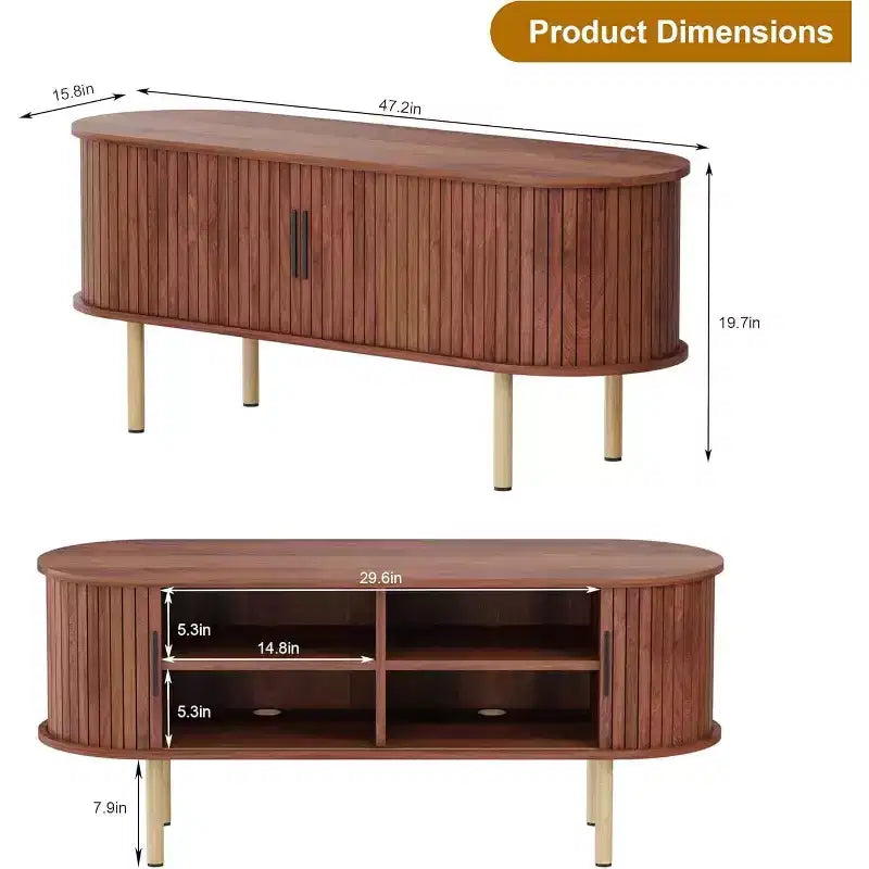 Mobile TV moderno con ante scorrevoli, credenza multimediale in legno con ripiani regolabili per soggiorno