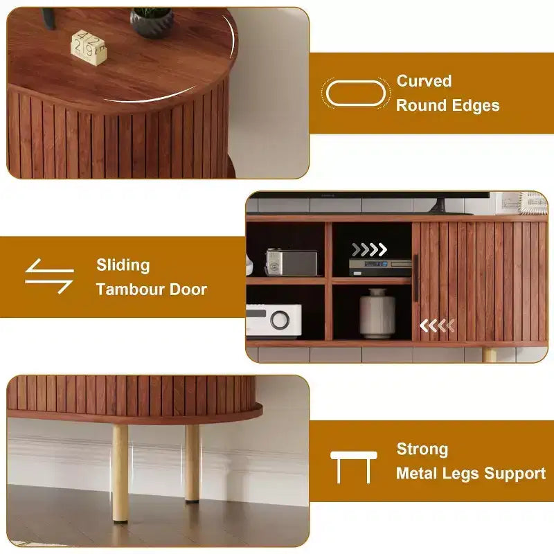 Mobile TV moderno con ante scorrevoli, credenza multimediale in legno con ripiani regolabili per soggiorno