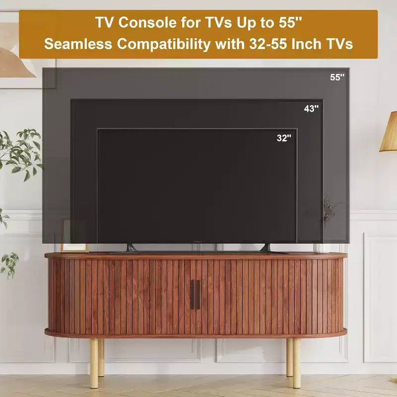 Mobile TV moderno con ante scorrevoli, credenza multimediale in legno con ripiani regolabili per soggiorno