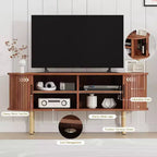 Mobile TV moderno con ante scorrevoli, credenza multimediale in legno con ripiani regolabili per soggiorno