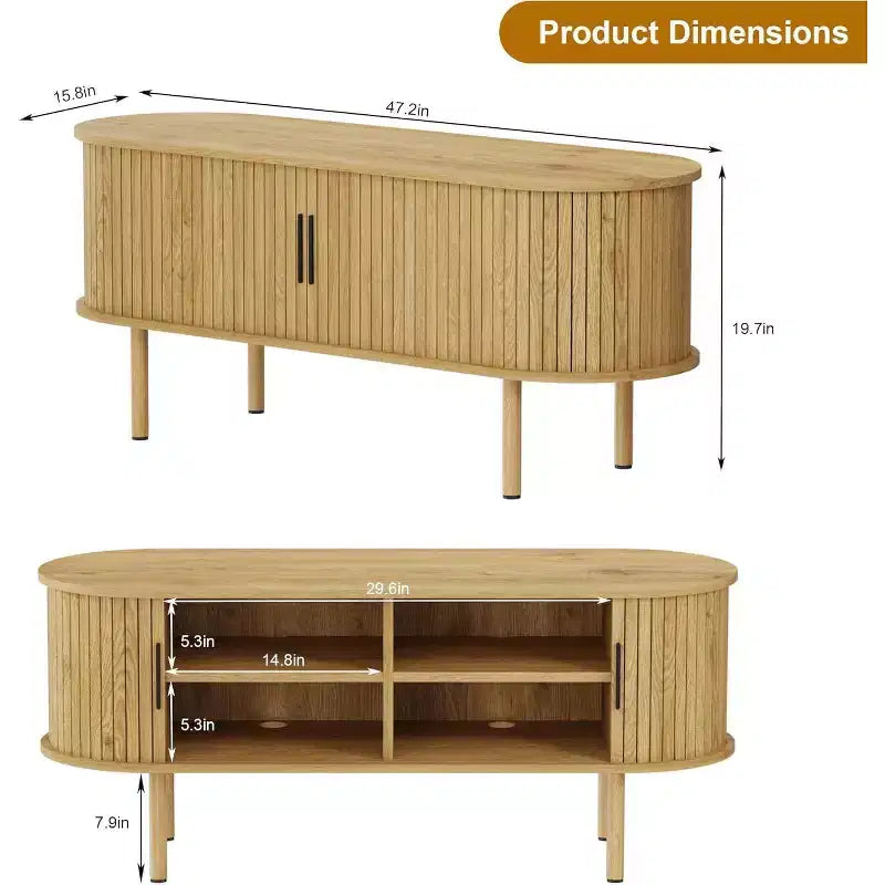 Mobile TV moderno con ante scorrevoli, credenza multimediale in legno con ripiani regolabili per soggiorno