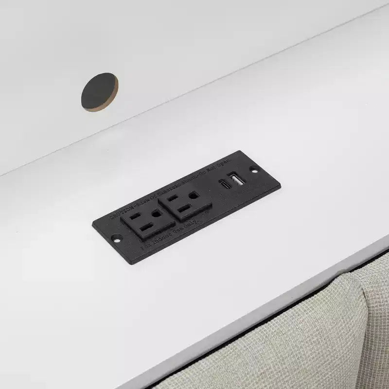 Divano Letto Matrimoniale con Ripiani, Stazione di Ricarica, Luce LED, Scrivania e Testiera e Schienale Imbottiti