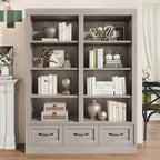 Libreria alta 162 cm in legno con 3 cassetti e 4 ripiani aperti, grande scaffale per biblioteca, ufficio e soggiorno