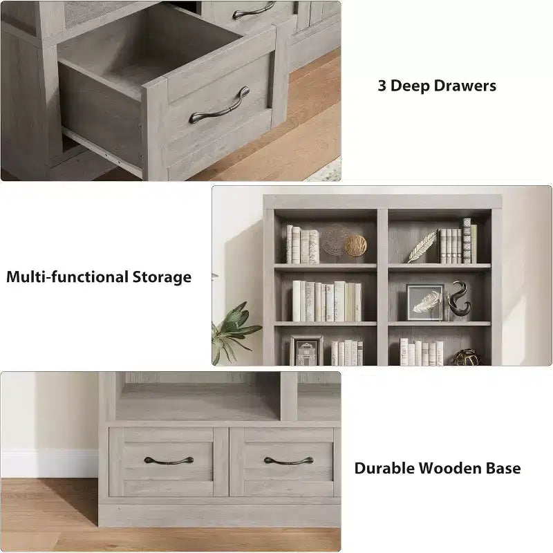 Libreria alta 162 cm in legno con 3 cassetti e 4 ripiani aperti, grande scaffale per biblioteca, ufficio e soggiorno
