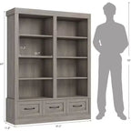 Libreria alta 162 cm in legno con 3 cassetti e 4 ripiani aperti, grande scaffale per biblioteca, ufficio e soggiorno